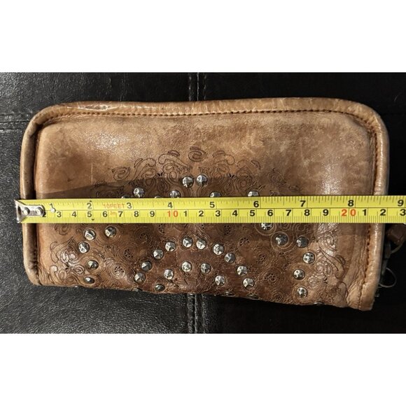 Brown Platania Genuine Leather Wristlet Wallet Studded Made In Italy Light Brown - Picture 7 of 8